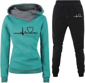Stessotudo Pant Sets for Women Two Piece Outfits Heart Print Cute Matching Set Long Sleeve Hoodie Plus Size Trendy Sweatsuits