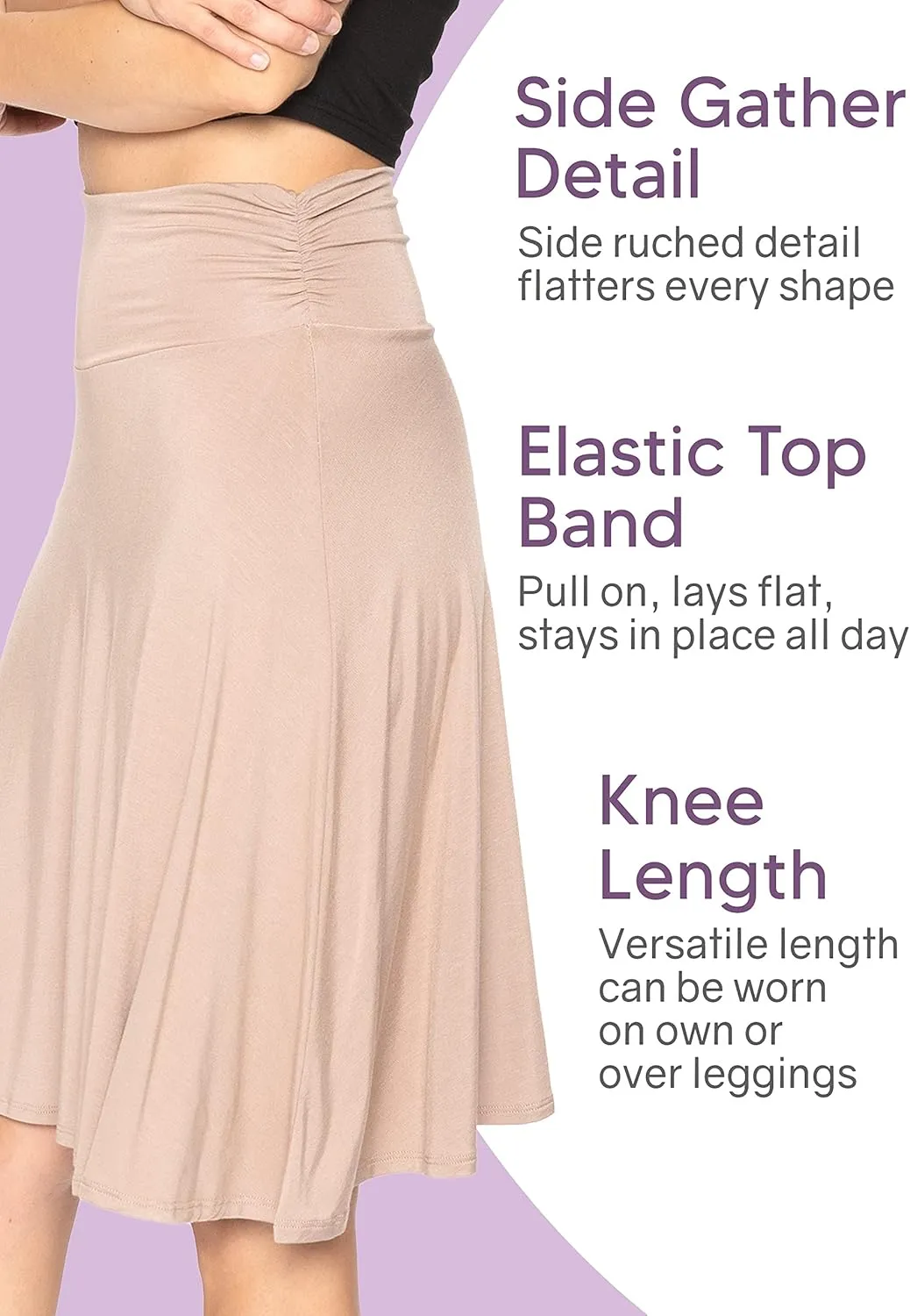 STRETCH IS COMFORT Women's & Plus Size Knee and Ankle Length Ruched Waist Flowy Skirt | Soft & Lightweight | Sizes S - 5X