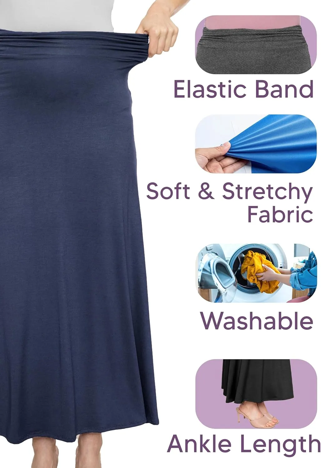 STRETCH IS COMFORT Women's & Plus Size Knee and Ankle Length Ruched Waist Flowy Skirt | Soft & Lightweight | Sizes S - 5X