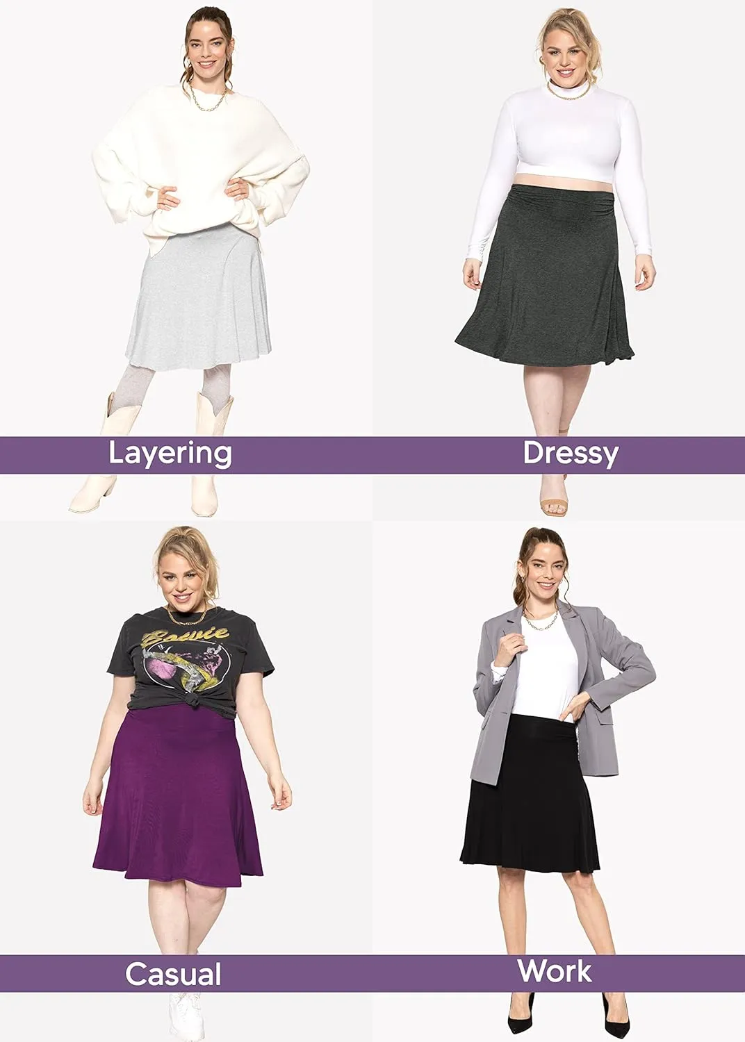STRETCH IS COMFORT Women's & Plus Size Knee and Ankle Length Ruched Waist Flowy Skirt | Soft & Lightweight | Sizes S - 5X