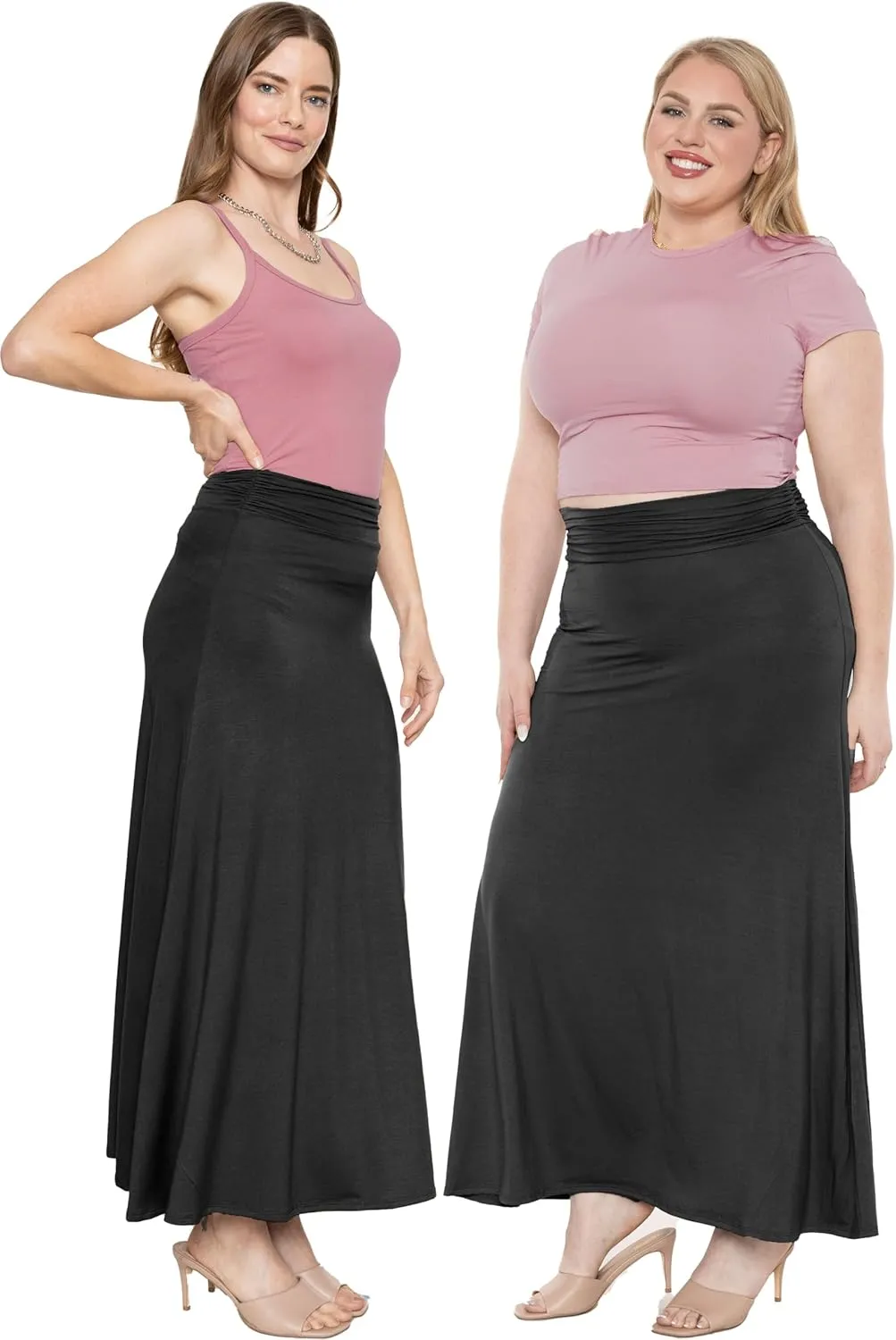 STRETCH IS COMFORT Women's & Plus Size Knee and Ankle Length Ruched Waist Flowy Skirt | Soft & Lightweight | Sizes S - 5X