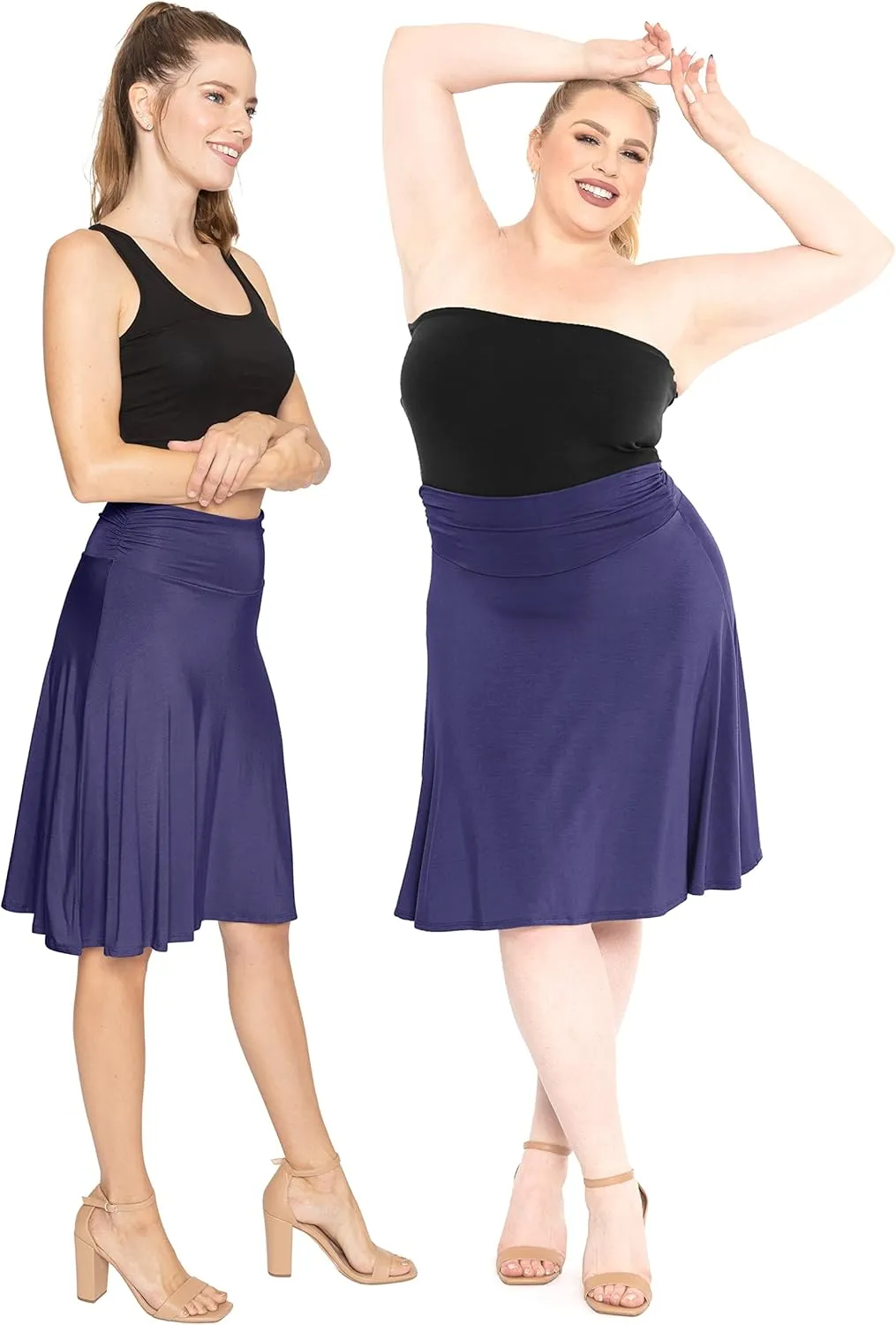 STRETCH IS COMFORT Women's & Plus Size Knee and Ankle Length Ruched Waist Flowy Skirt | Soft & Lightweight | Sizes S - 5X