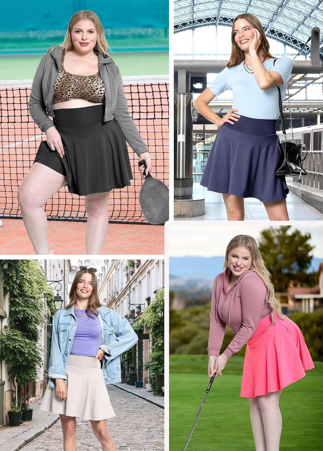 STRETCH IS COMFORT Womens and Plus Ultra Flex High Waist Tennis Skirt with Pockets and Built in Shorts | XS-5XL