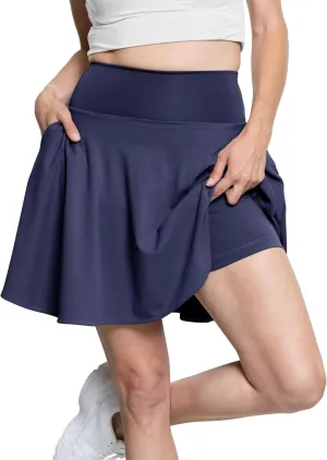 STRETCH IS COMFORT Womens and Plus Ultra Flex High Waist Tennis Skirt with Pockets and Built in Shorts | XS-5XL
