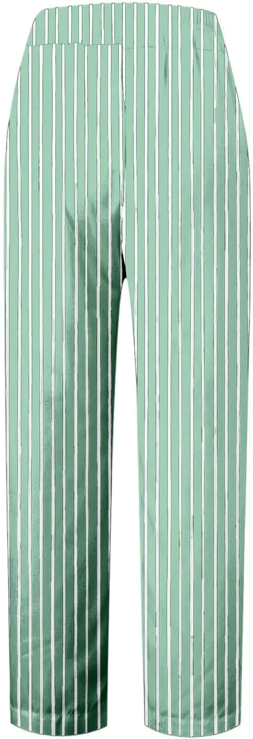 Striped Linen Pants Women Elastic Waist Loose Wide Leg Trousers Plus Size Summer Beach Casual Pockets Sweatpants