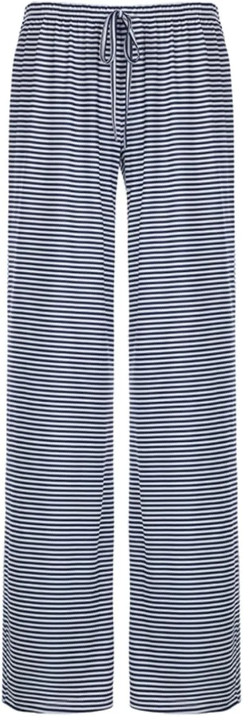 Striped Wide Leg Pants for Women - Casual Loose Fit High-Waisted Drawstring Pajama Pants - Straight Trousers