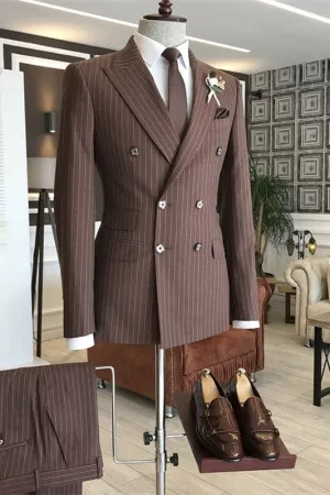 Stylish Peaked Lapel Double Breasted Striped Business Suits Two Pieces Prom Suits
