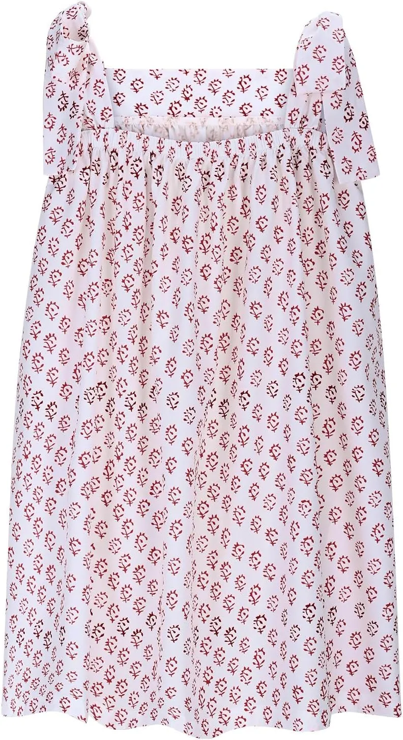 Summer Bohemian Mini Dress for Women Tie Shoulder Sleeveless Square Neck Babydoll Beach Dresess Cute Floral Sundress