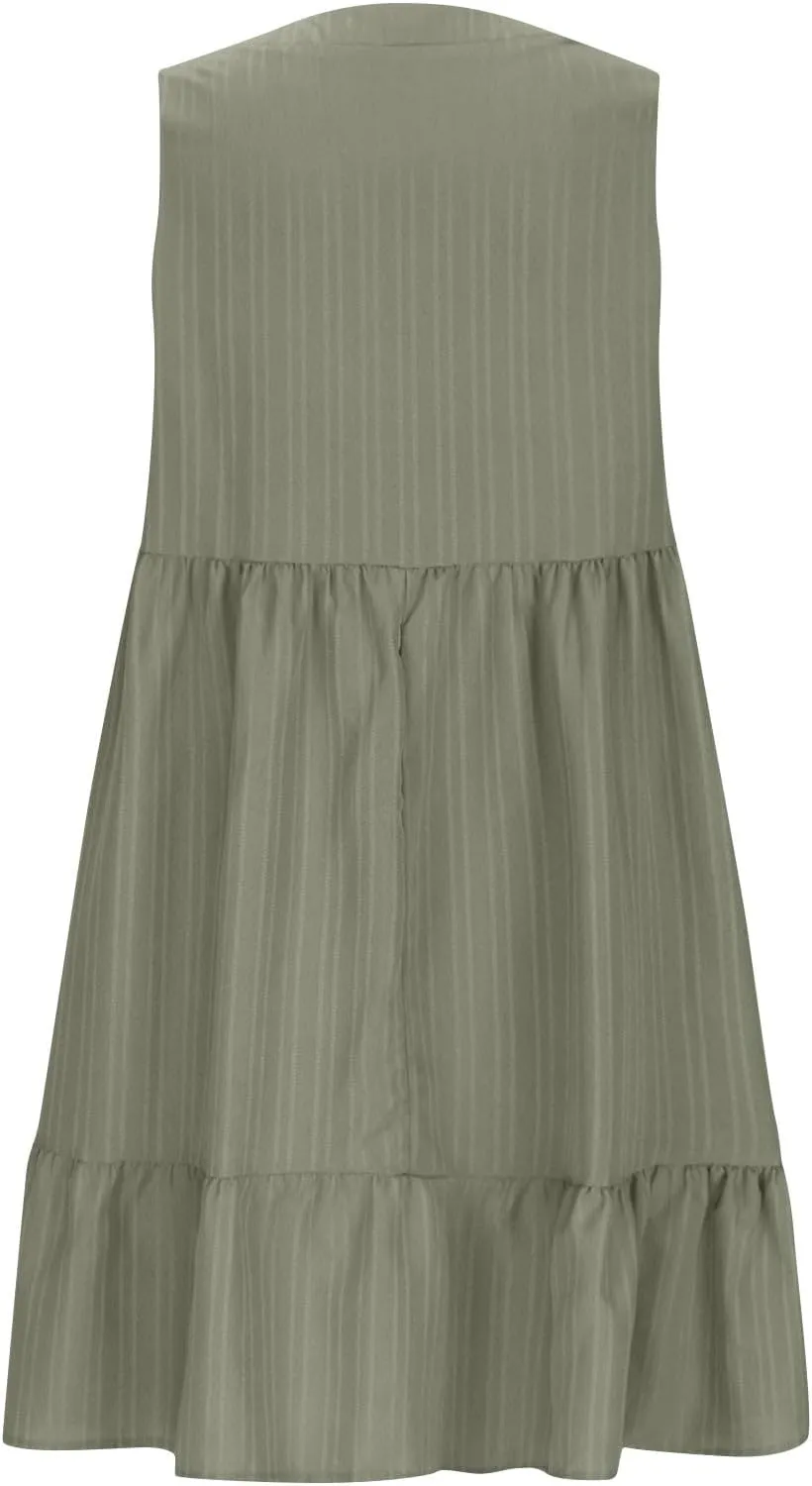 Summer Sleeveless Babydoll Sundress Women Ruffle Hem Casual Wrinkles Tank Dresss Cute V Neck Sleeveless Mini Dresses
