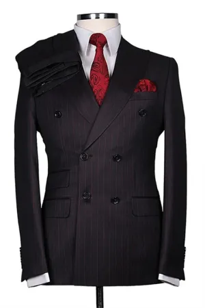 Suzhoufashion Burnette Dark Blue Striped Double Breasted Formal Business Suits
