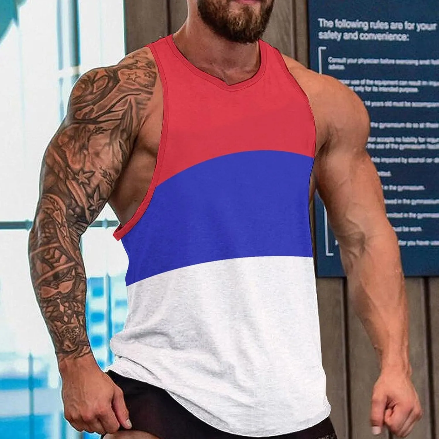 TAIZIYEAH Mens Beach Tank Tops Romanian Flag Sleeveless Lightweight Shirts Summer Running Athletic Swim Shirt
