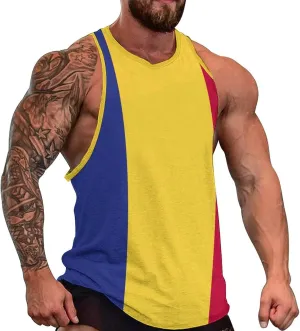 TAIZIYEAH Mens Beach Tank Tops Romanian Flag Sleeveless Lightweight Shirts Summer Running Athletic Swim Shirt