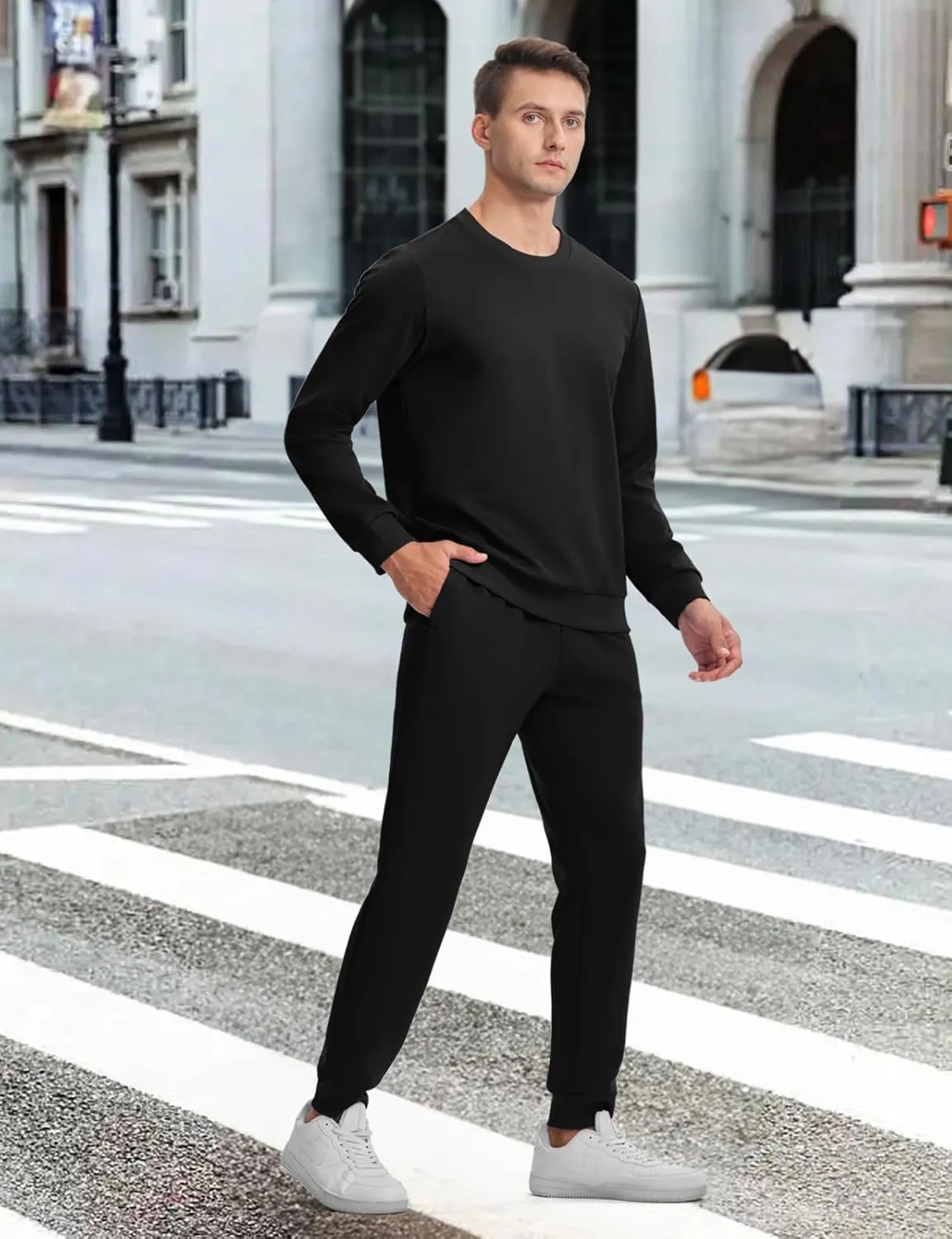 TBMPOY Mens Sweatsuits 2 Piece Set Tracksuits Jogging Outfits Long Sleeve Tops Jogger Pants Sweat Track Suits Casual Athletic