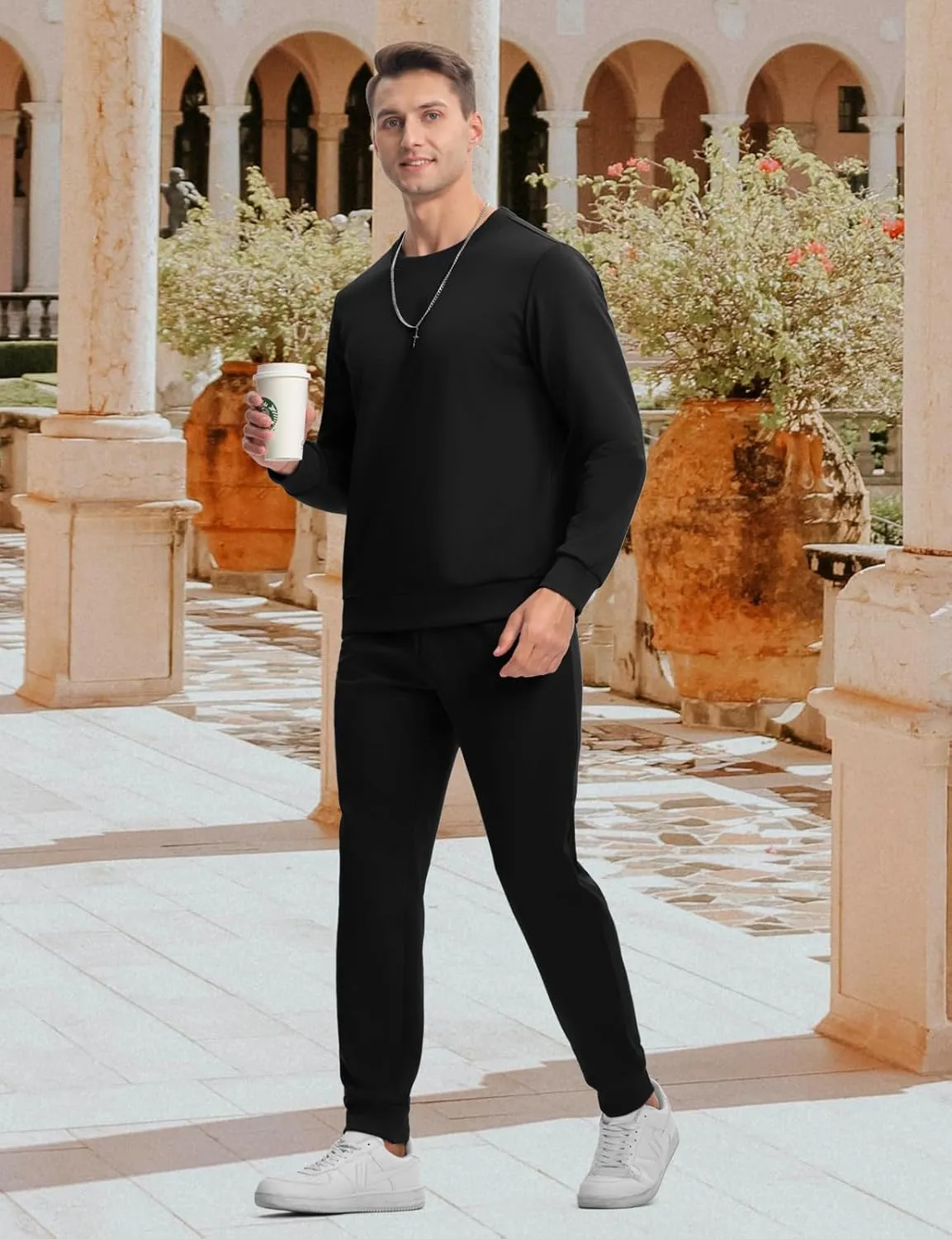 TBMPOY Mens Sweatsuits 2 Piece Set Tracksuits Jogging Outfits Long Sleeve Tops Jogger Pants Sweat Track Suits Casual Athletic