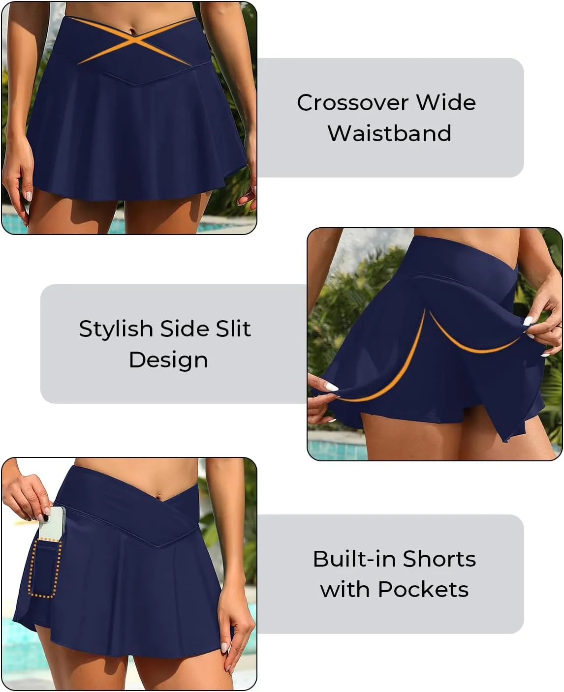 Tempt Me Women Swim Skirt - High Waisted Bathing Suit Skirt Crossover Bikini Skirt Bottoms with Pockets 2025