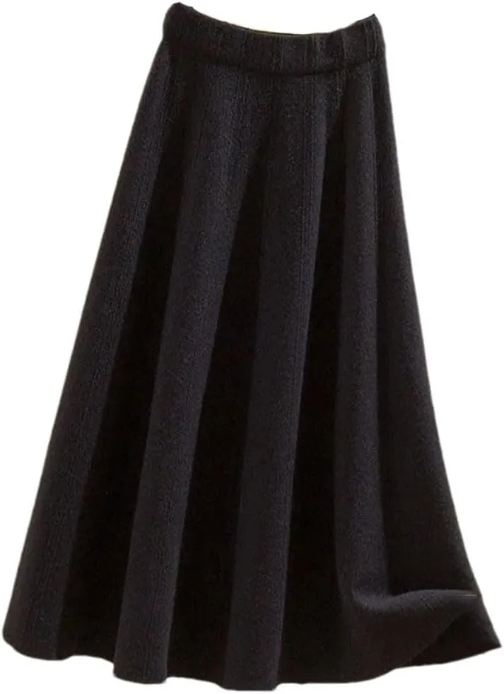 Thick Mid-Length Knitted Skirt Women High Waist A-Line Midi Skirts Autumn Winter Solid Color Pleated Skirts