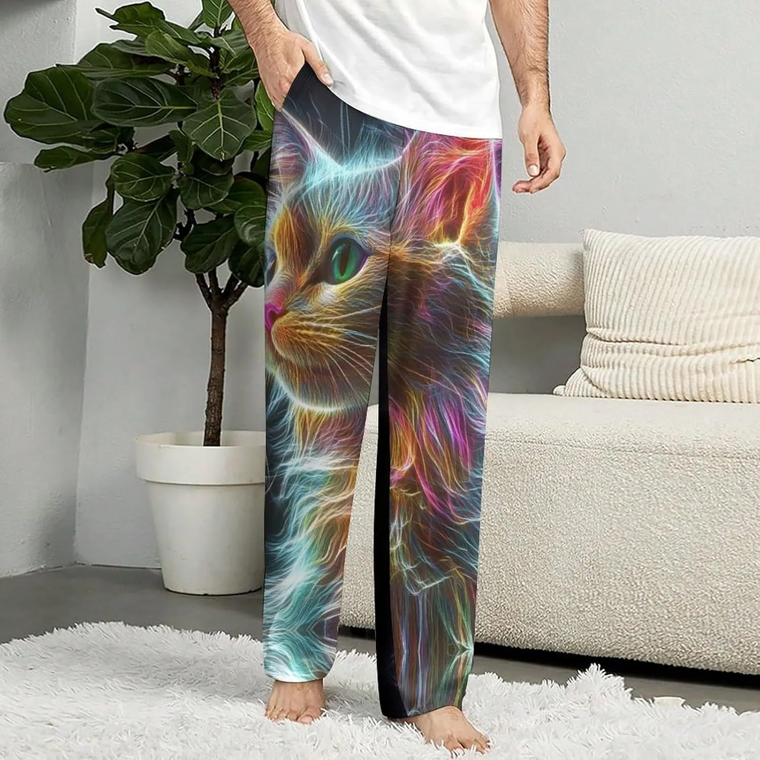 Thunder Cat Colorful Spirit God Pajama Pants Men Lightweight Pjs Elastic Waistband Sleep Lounge Pants Fashion Loungewear