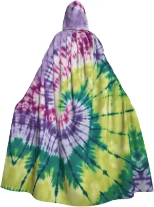Tie Dye Hippies Print Halloween Hooded Cloak Hooded Cape Adult Halloween Costume Cosplay Witch Cloak with Extra Comfort Black
