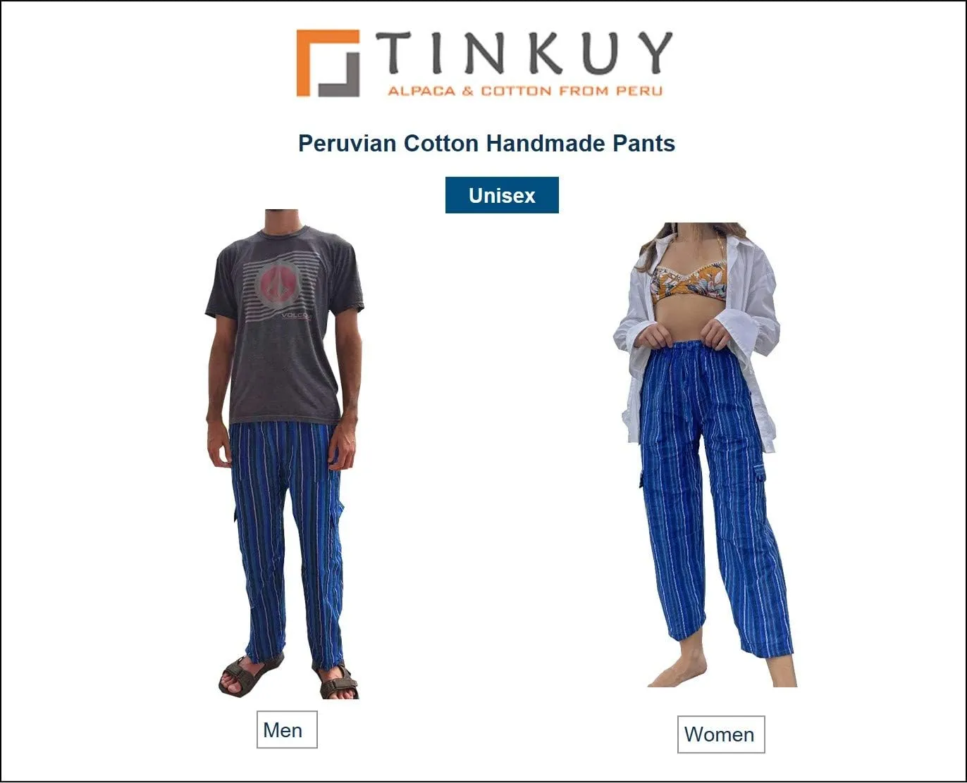 TINKUY Peru Women's & Men's Cotton Summer Beach Boho Yoga Beach Harem Jogger Striped Lounge Lightweight Pants