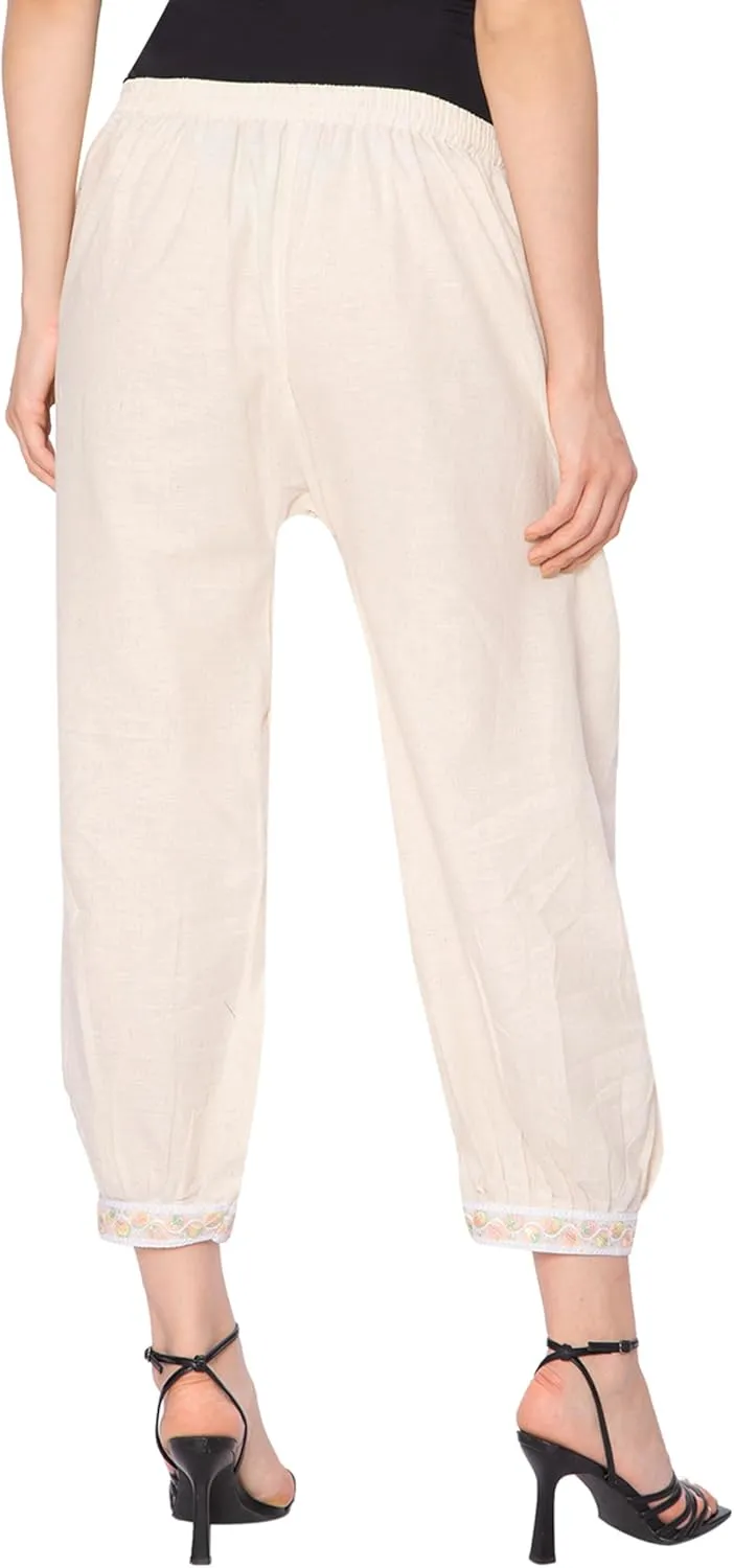 TNQ Women Cotton afgani Salwar || Loose fit Khadi Cotton Salwar with lace Detailing on Hem || Harem Pants for Women