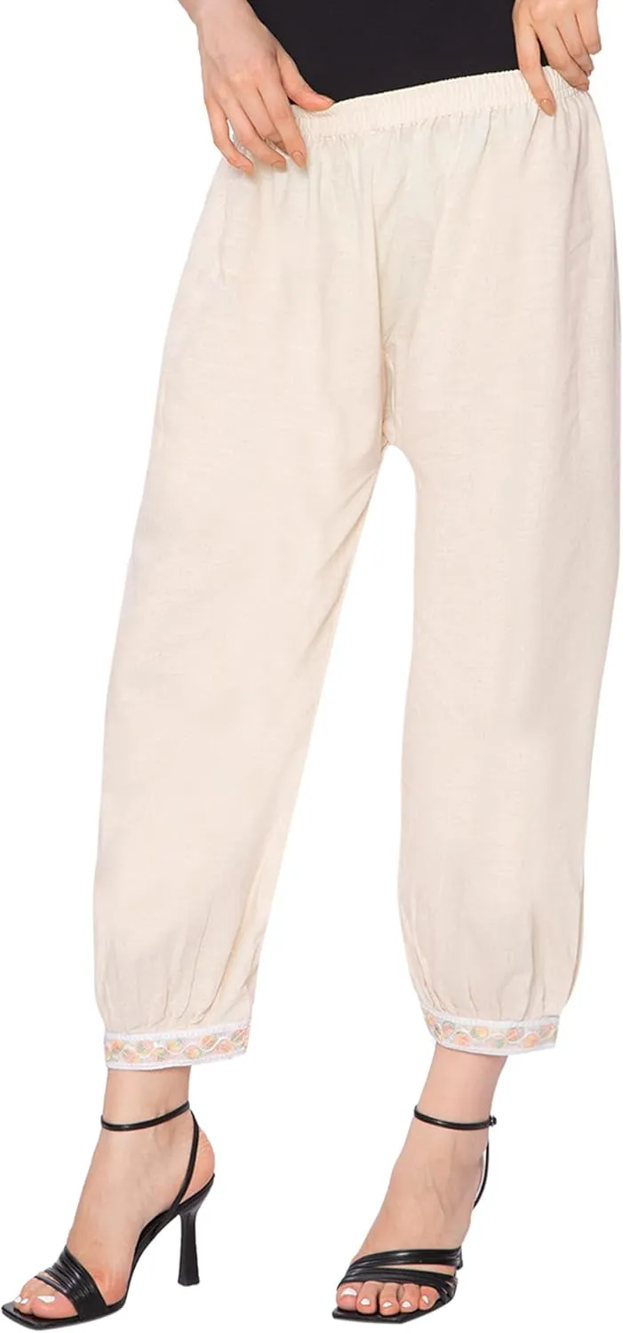 TNQ Women Cotton afgani Salwar || Loose fit Khadi Cotton Salwar with lace Detailing on Hem || Harem Pants for Women