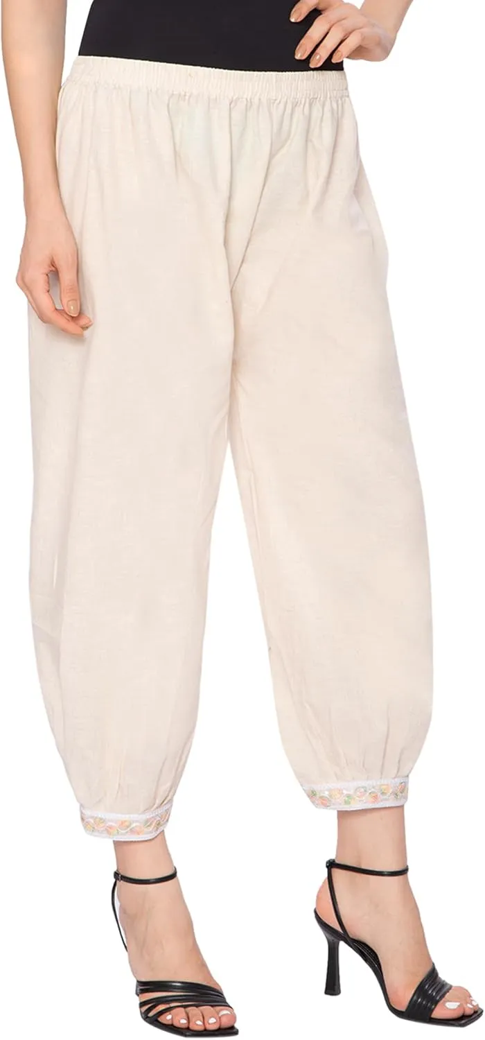 TNQ Women Cotton afgani Salwar || Loose fit Khadi Cotton Salwar with lace Detailing on Hem || Harem Pants for Women