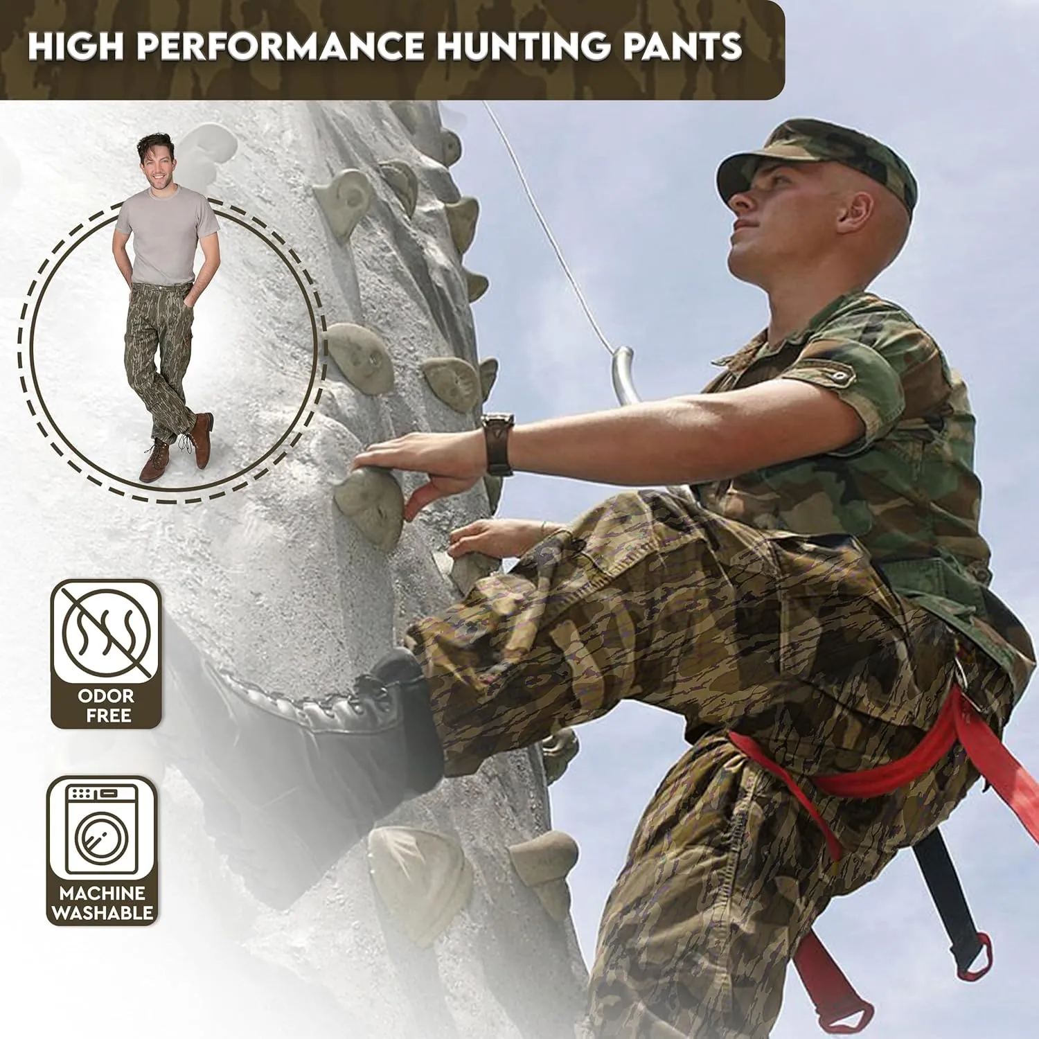 TrailCrest Mens Camo Hunting Cargo Pants | 6 Pockets | Mossy Oak (Improved Specs)