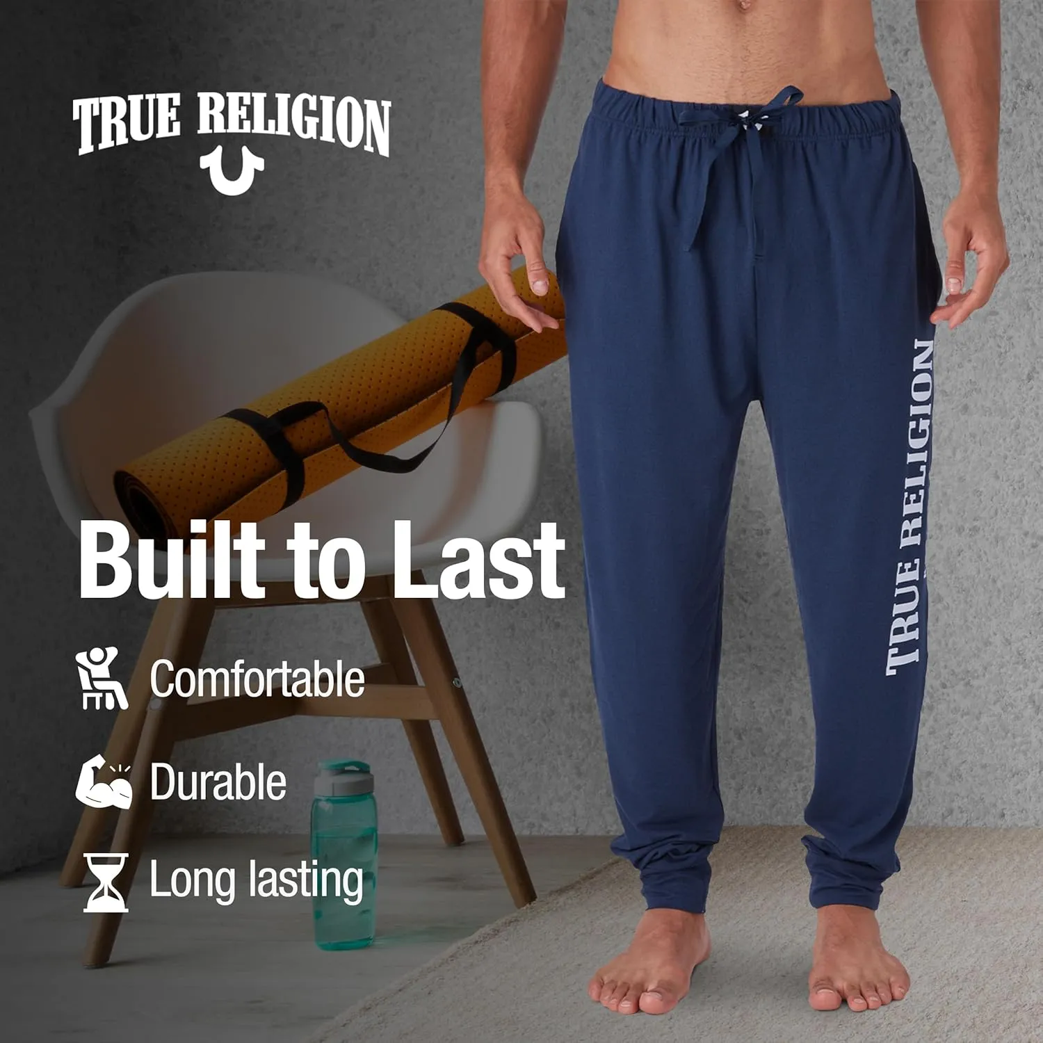 True Religion Mens Jogger Pajama Pants, Lightweight Lounge Casual Sleep Pants for Men