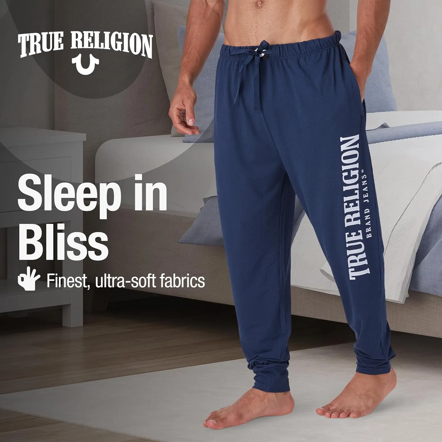 True Religion Mens Jogger Pajama Pants, Lightweight Lounge Casual Sleep Pants for Men