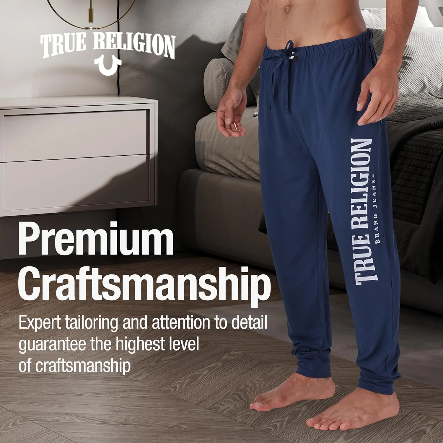 True Religion Mens Jogger Pajama Pants, Lightweight Lounge Casual Sleep Pants for Men