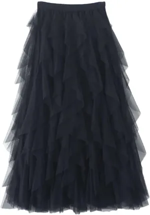 Tulle Long Maxi Skirt Women High Waist Pleated Skirt