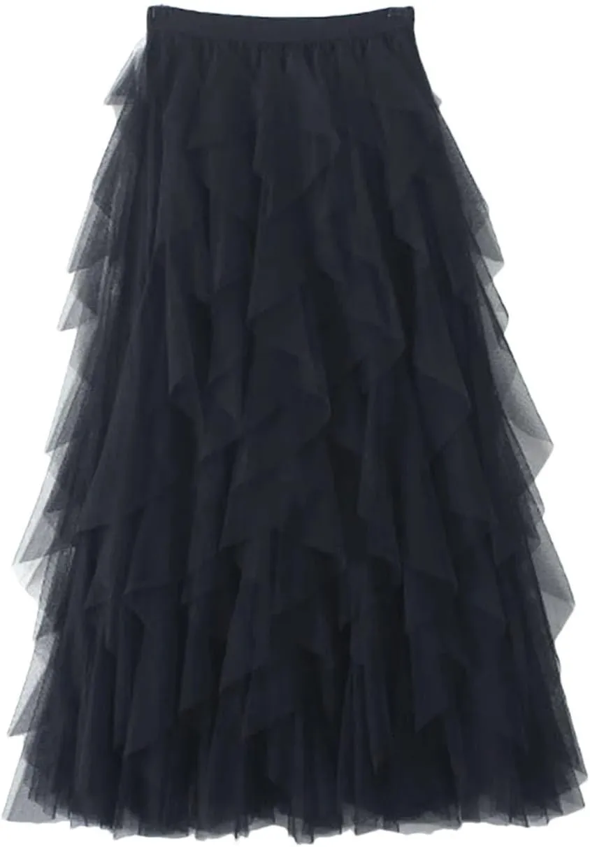 Tulle Long Maxi Skirt Women High Waist Pleated Skirt