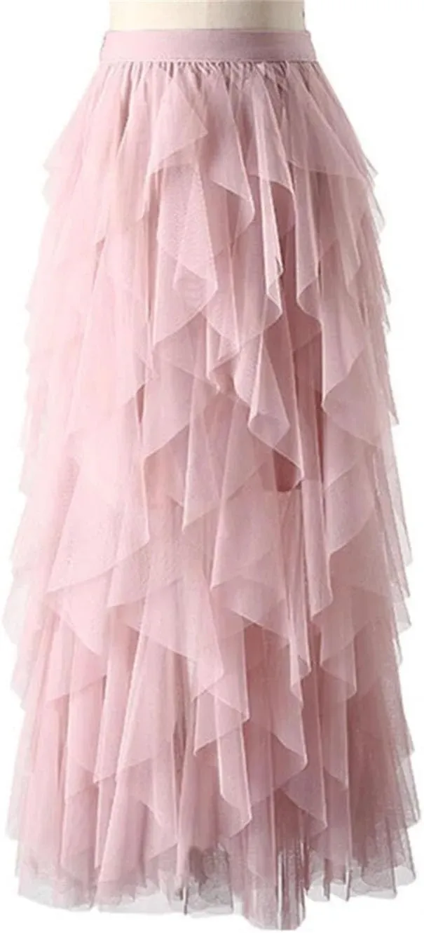 Tulle Long Maxi Skirt Women High Waist Pleated Skirt