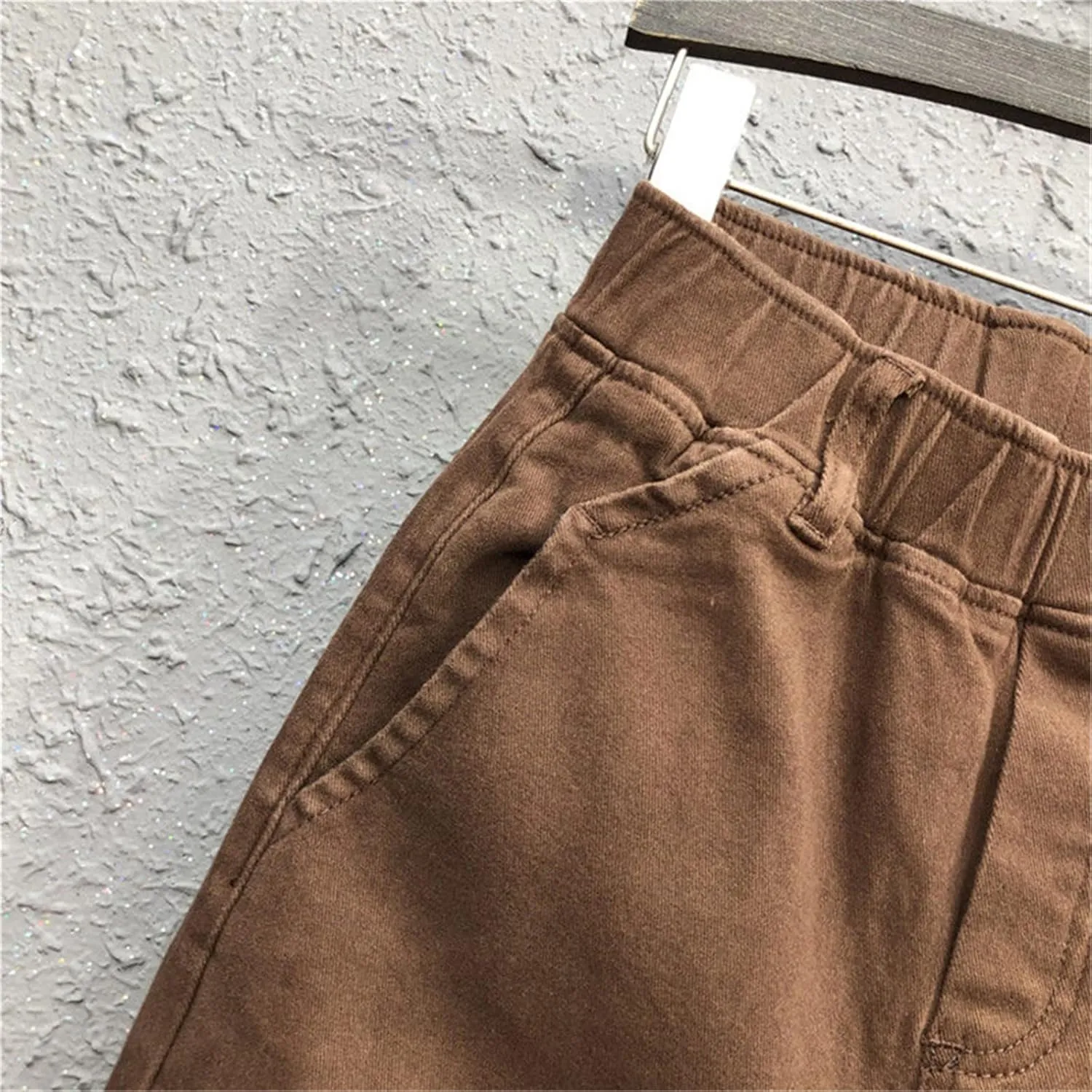 UIOKLMJH Autumn Women Elastic Waist Cotton Denim Pants All-Matched Casual Loose Harem Pants Trousers Plus Size