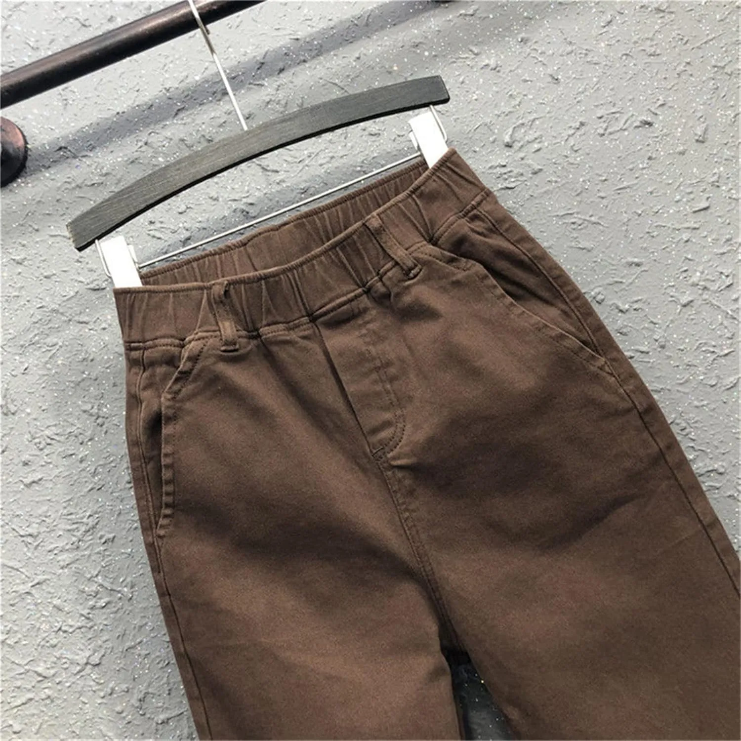 UIOKLMJH Autumn Women Elastic Waist Cotton Denim Pants All-Matched Casual Loose Harem Pants Trousers Plus Size
