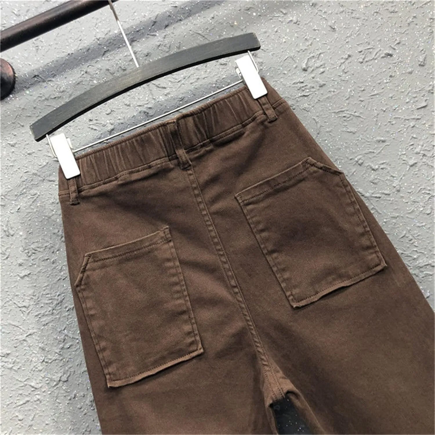 UIOKLMJH Autumn Women Elastic Waist Cotton Denim Pants All-Matched Casual Loose Harem Pants Trousers Plus Size