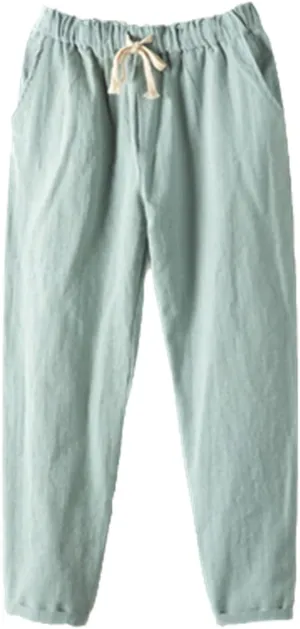 UIOKLMJH Spring Summer Women's Cotton Linen Casual Pants Loose Capri Pants Solid Color Ankle-Length Harem Pants
