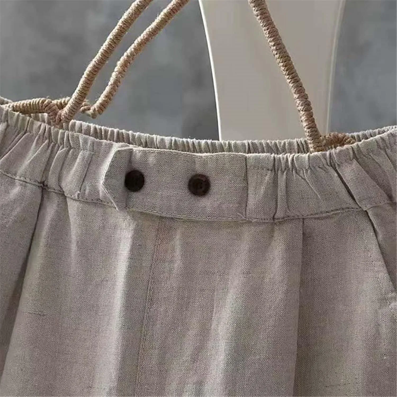 UIOKLMJH Women Spring Cotton Linen Pants Female Elastic Waist Casual Loose Solid Harem Pants Plus Size