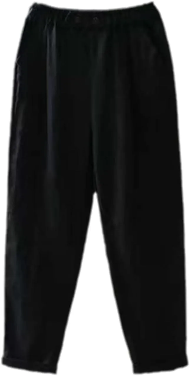 UIOKLMJH Women Spring Cotton Linen Pants Female Elastic Waist Casual Loose Solid Harem Pants Plus Size