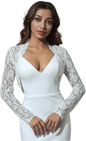 Unicra Women Lace Bolero Shrug for Dresses Elegant Floral Lace Shrug Top Open Front Sheer Long Sleeve Cropped Cardigan