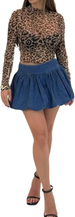 utcoco Women's Cute Bubble Denim Mini Skirt High Waisted Short Skirts 2025 Going Out Outfits Fashion Y2K Clothes
