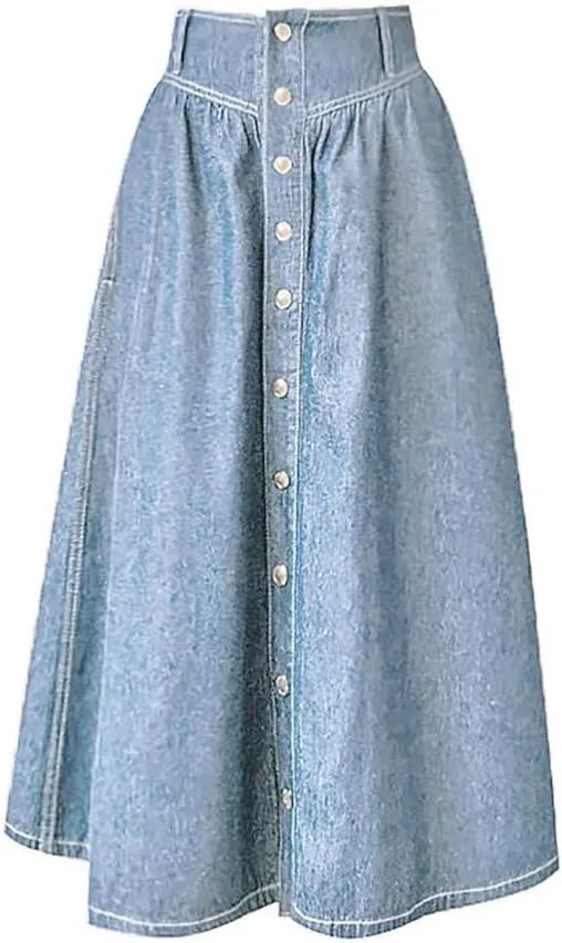 utcoco Women's High Waist Long Denim Skirt Button Down Swing A-Line Jean Maxi Skirt with Pockets