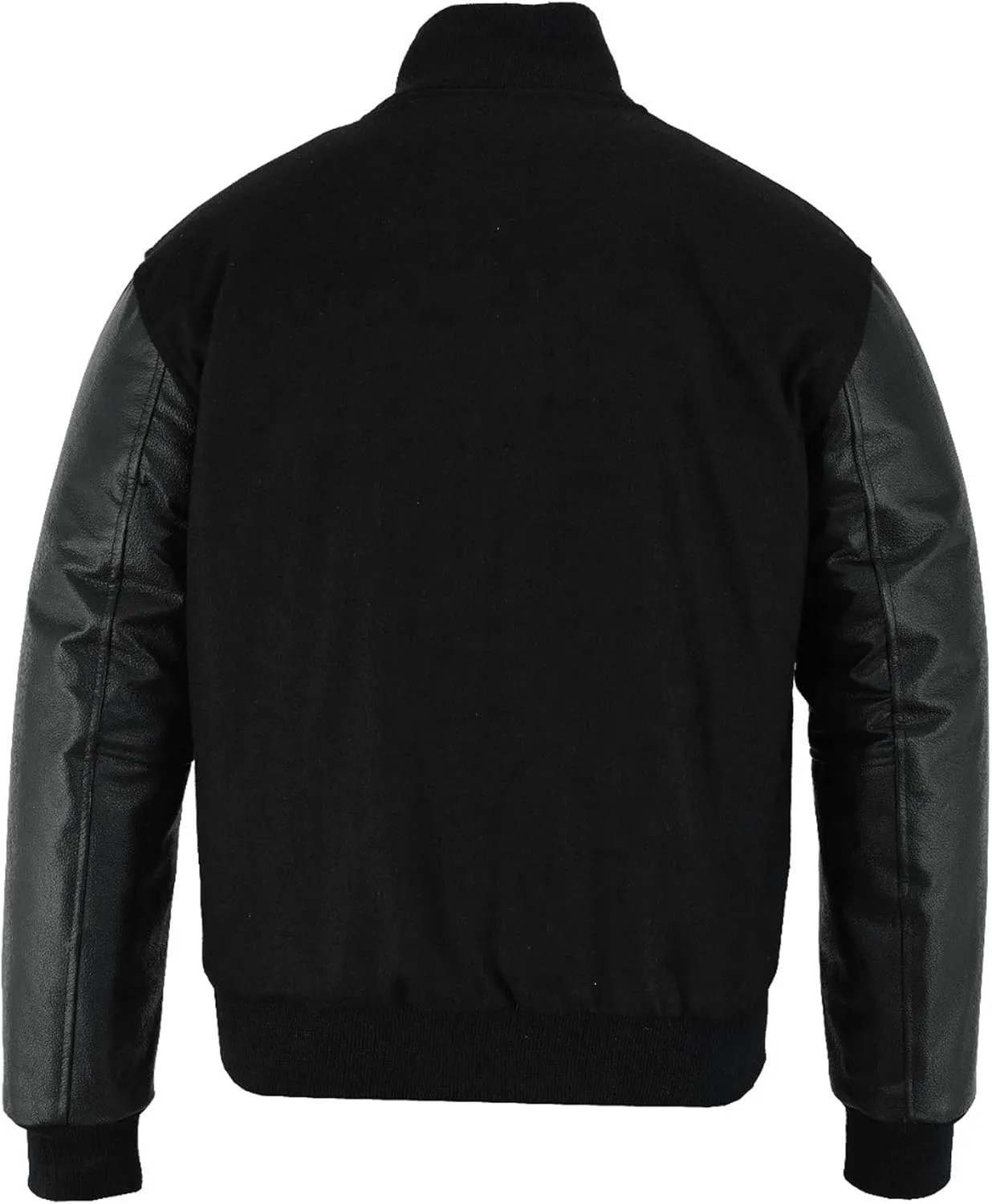 Varsity Jacket Genuine Leather Sleeve With Premium Wool Letterman Baseball Basketball Collage Bomber Jacket Black