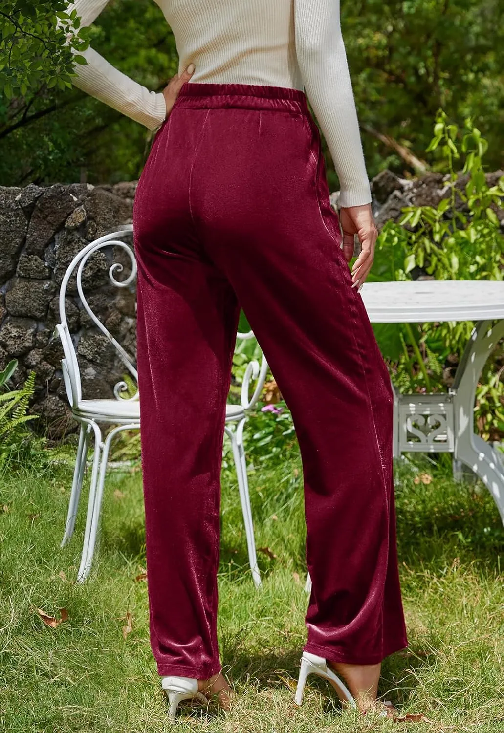 Velvet Pants for Women Dressy Women Casual Wide Leg Pants Stretchy High Waisted Velour Palazzo Pants