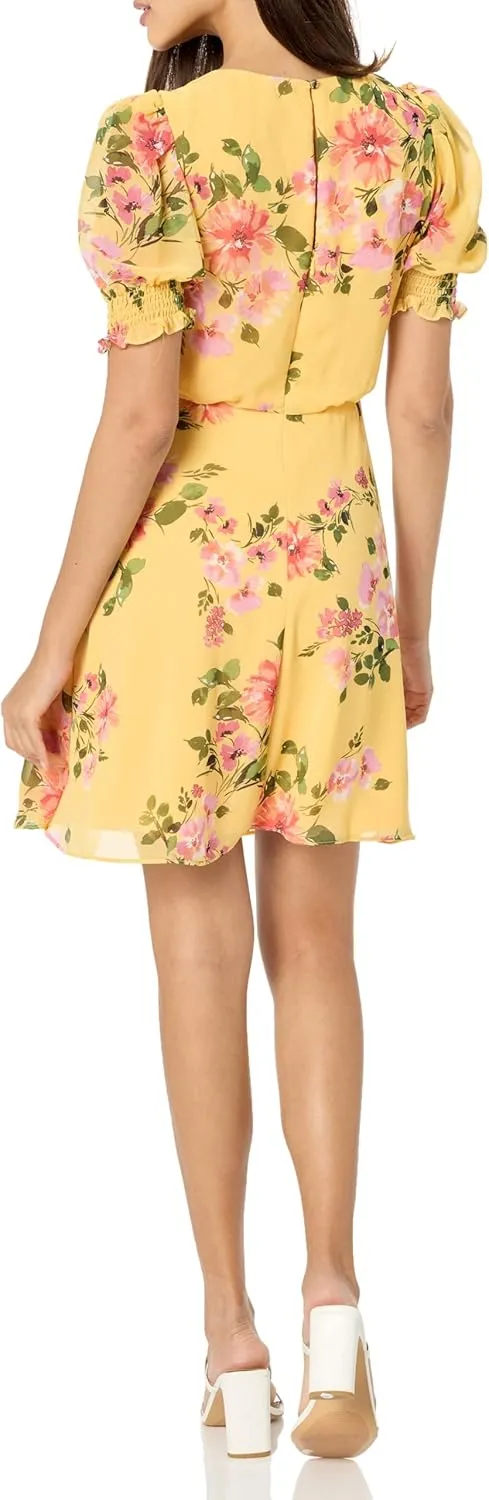 Vince Camuto Women's Flutter Sleeve V-Neck Fit & Flare Chiffon Mini Dress