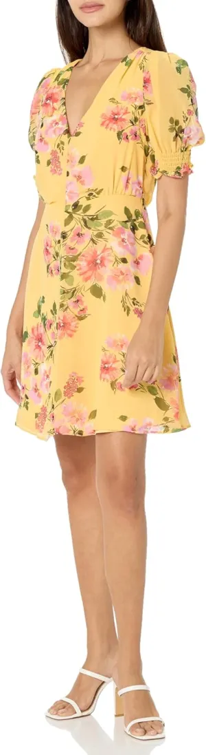 Vince Camuto Women's Flutter Sleeve V-Neck Fit & Flare Chiffon Mini Dress