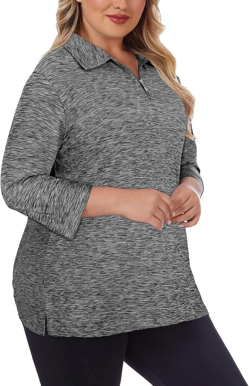 Viracy Plus Size Womens Golf Polo Shirts 3/4 Sleeve Zip Up Quick Dry Workout Tops