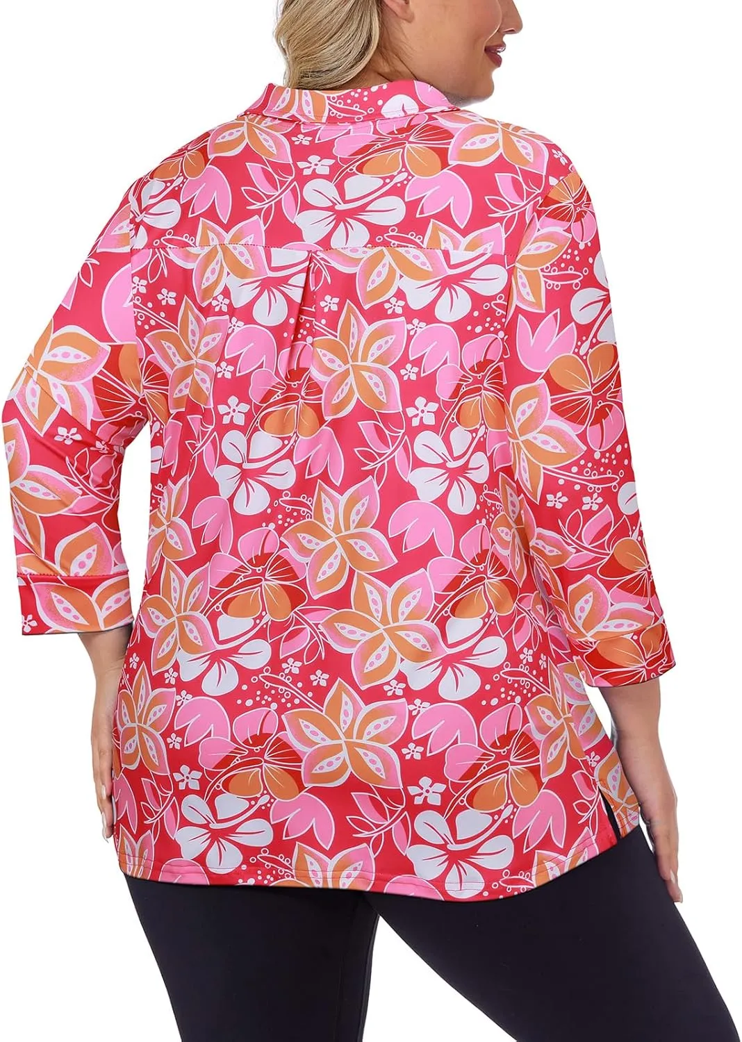 Viracy Plus Size Womens Golf Polo Shirts 3/4 Sleeve Zip Up Quick Dry Workout Tops