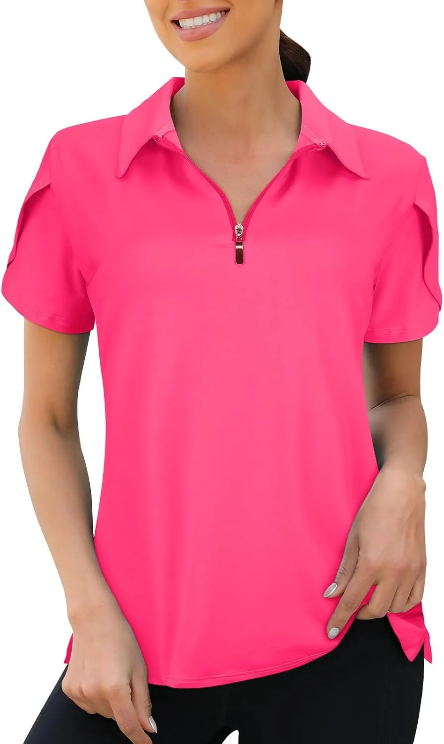 Viracy Womens Golf Polo Shirts 1/4 Zip Up Overlap Short Sleeve Quick Dry Workout Tops
