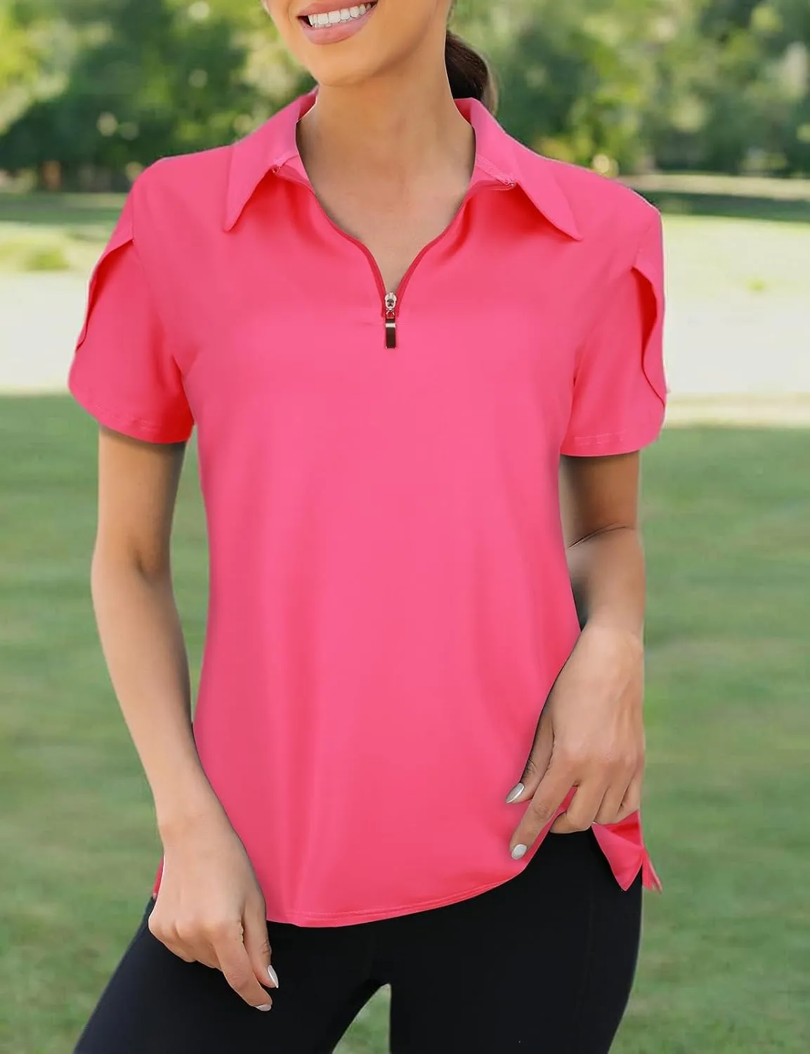 Viracy Womens Golf Polo Shirts 1/4 Zip Up Overlap Short Sleeve Quick Dry Workout Tops